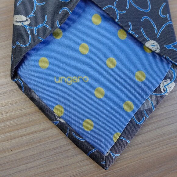 UNGARO Neck Tie‎ Mens Blue Floral Silk Flower Print Spring Formal Casual ITALY - Picture 6 of 10